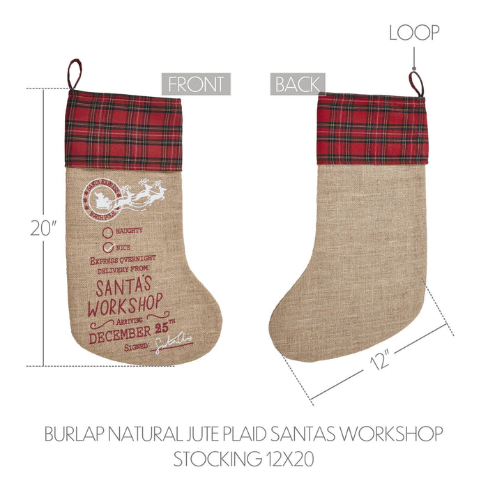 Burlap Natural Santa's Workshop Stocking 12x20" - Primitive Star Quilt Shop