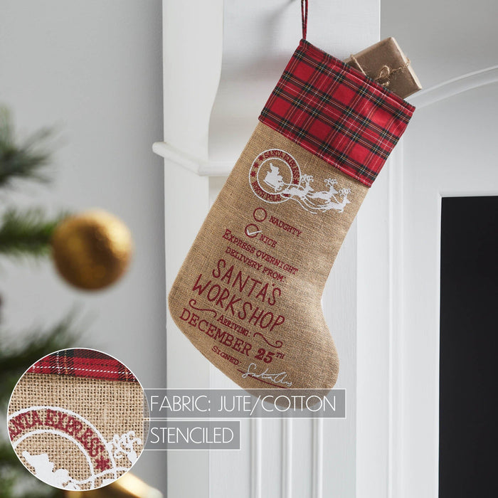 Burlap Natural Santa's Workshop Stocking 12x20" - Primitive Star Quilt Shop