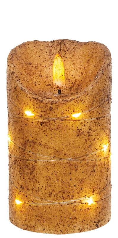 Burnt Ivory LED Wrapped Flicker Flame Timer Pillar Candle - 5" - Primitive Star Quilt Shop