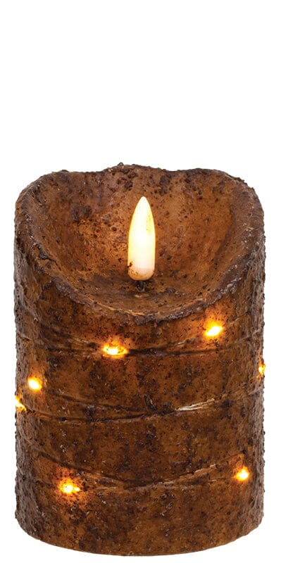 Burnt Mustard LED Wrapped Flicker Flame Timer Pillar Candle - 4" - Primitive Star Quilt Shop