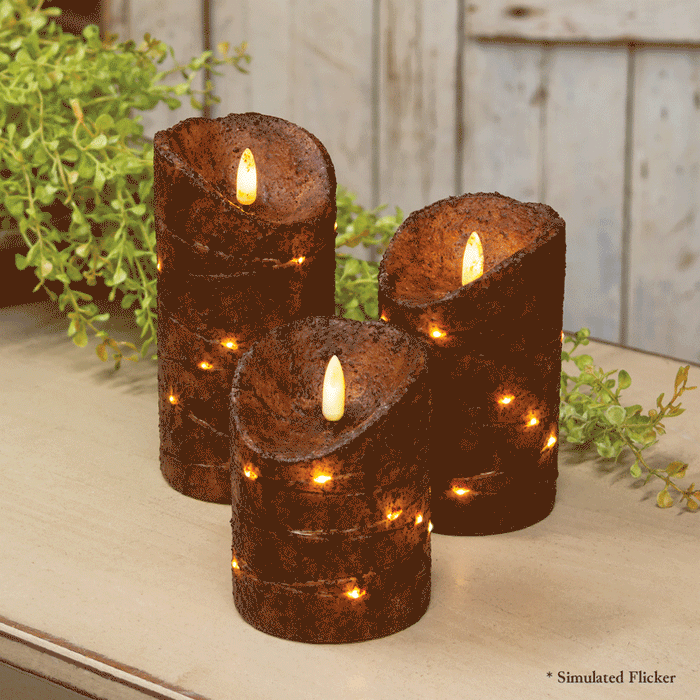 Burnt Mustard LED Wrapped Flicker Flame Timer Pillar Candle - 4" - Primitive Star Quilt Shop