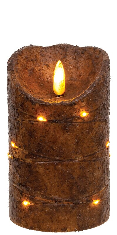 Burnt Mustard LED Wrapped Flicker Flame Timer Pillar Candle - 5" - Primitive Star Quilt Shop