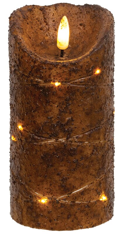 Burnt Mustard LED Wrapped Flicker Flame Timer Pillar Candle - 6" - Primitive Star Quilt Shop