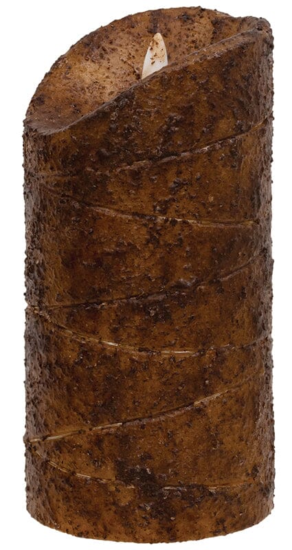 Burnt Mustard LED Wrapped Flicker Flame Timer Pillar Candle - 6" - Primitive Star Quilt Shop