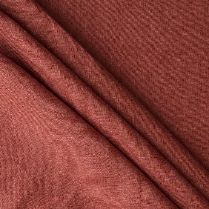 Close-up of Burnt Sienna extra wide 280cm 100% linen fabric 165gsm for dresses, shirts, skirts, relaxed pants, curtains and home textiles