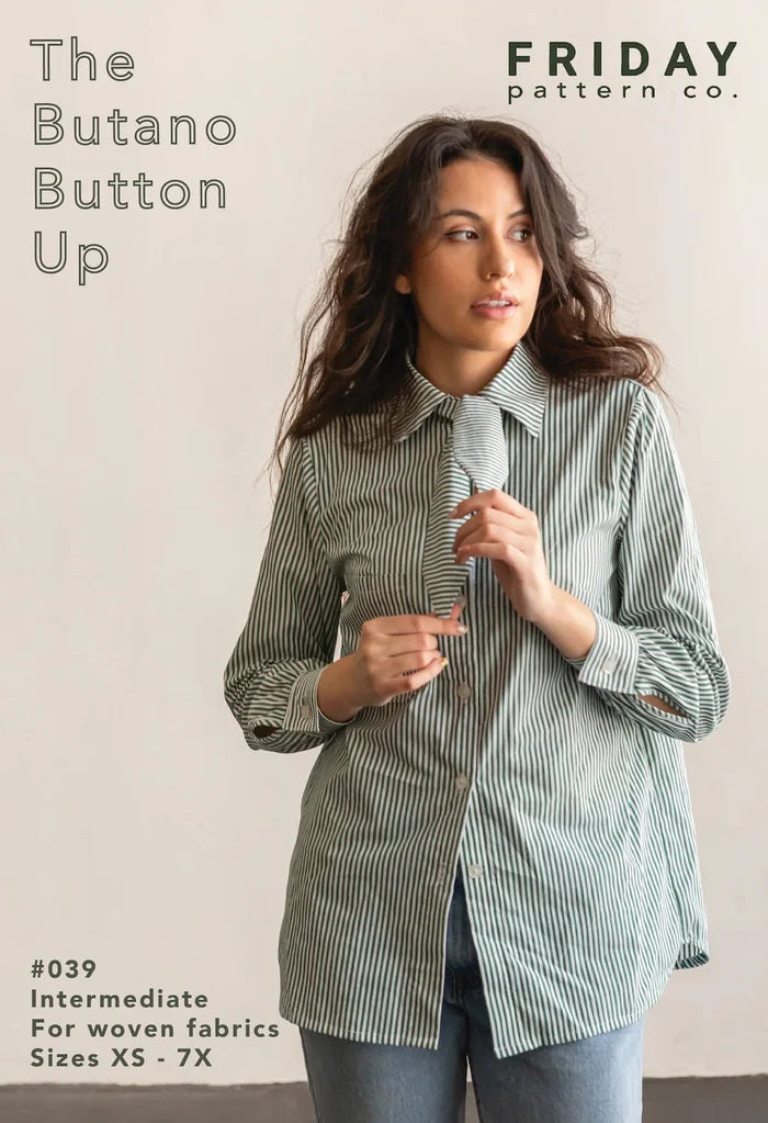 Butano Button Up Sewing Pattern – relaxed button-up shirt with optional neckerchief, XS-7X