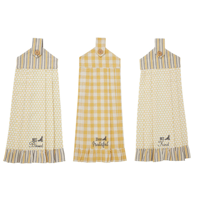 Buzzy Bees Button Loop Tea Towels - Set of 3 - Primitive Star Quilt Shop