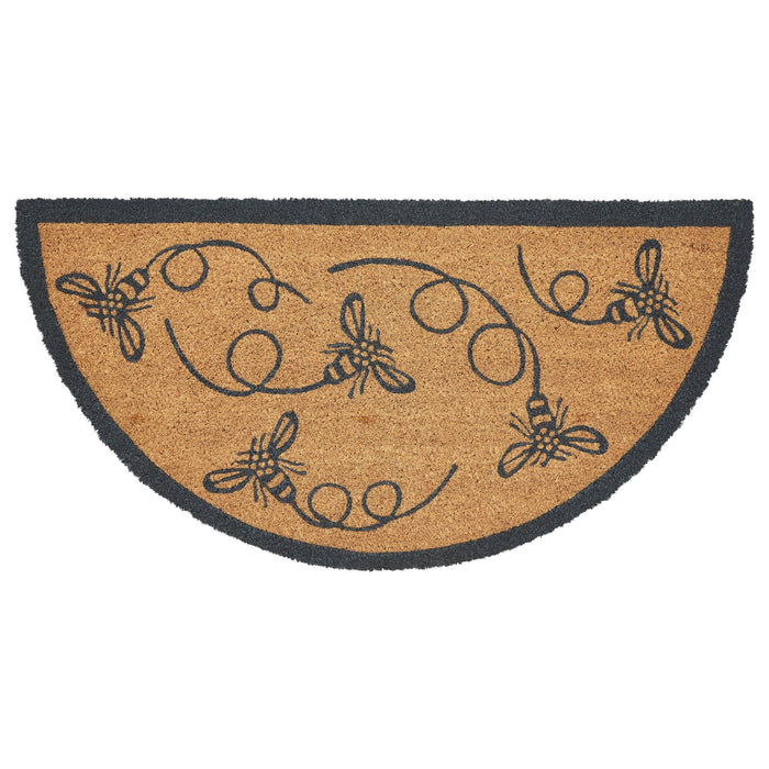 Buzzy Bees Gray Coir Half Circle Rug 16.5x33" - Primitive Star Quilt Shop
