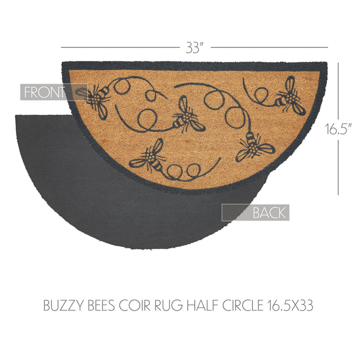 Buzzy Bees Gray Coir Half Circle Rug 16.5x33" - Primitive Star Quilt Shop