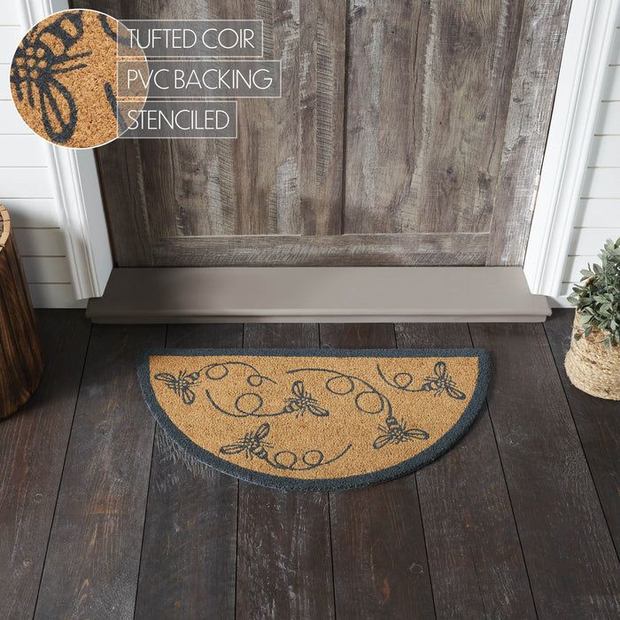 Buzzy Bees Gray Coir Half Circle Rug 16.5x33" - Primitive Star Quilt Shop