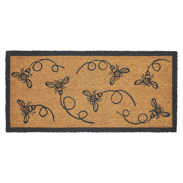 Buzzy Bees Gray Coir Rectangle Rug 17x36" - Primitive Star Quilt Shop