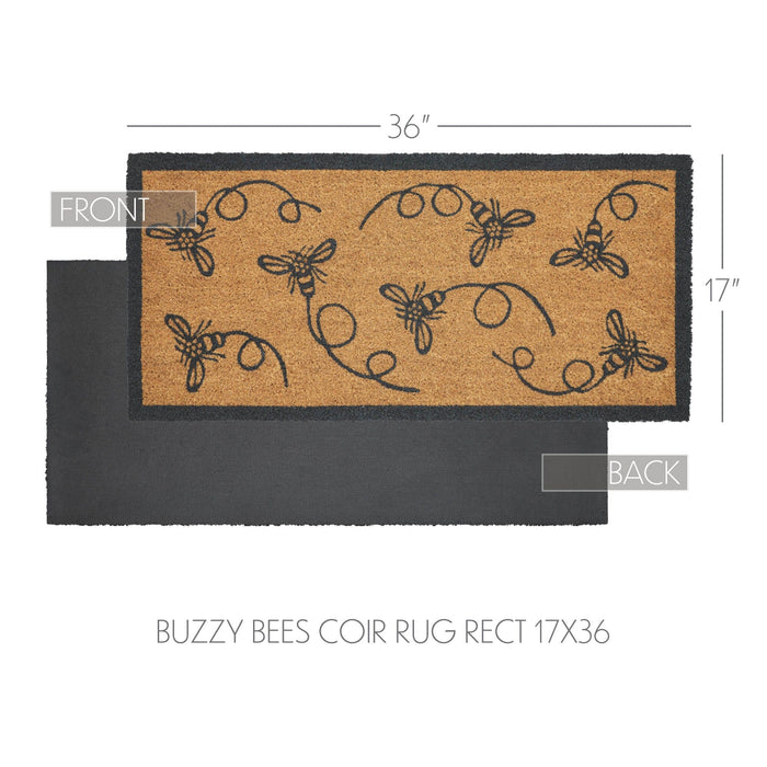 Buzzy Bees Gray Coir Rectangle Rug 17x36" - Primitive Star Quilt Shop