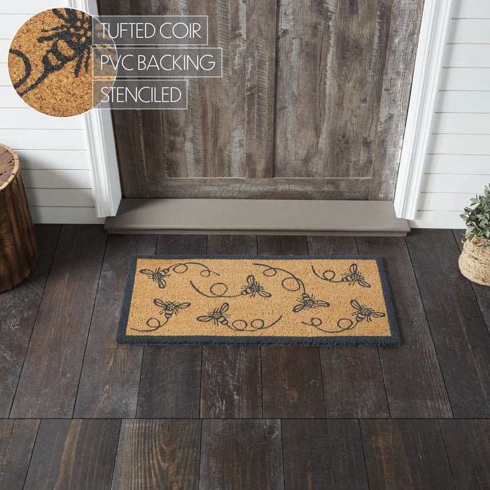Buzzy Bees Gray Coir Rectangle Rug 17x36" - Primitive Star Quilt Shop