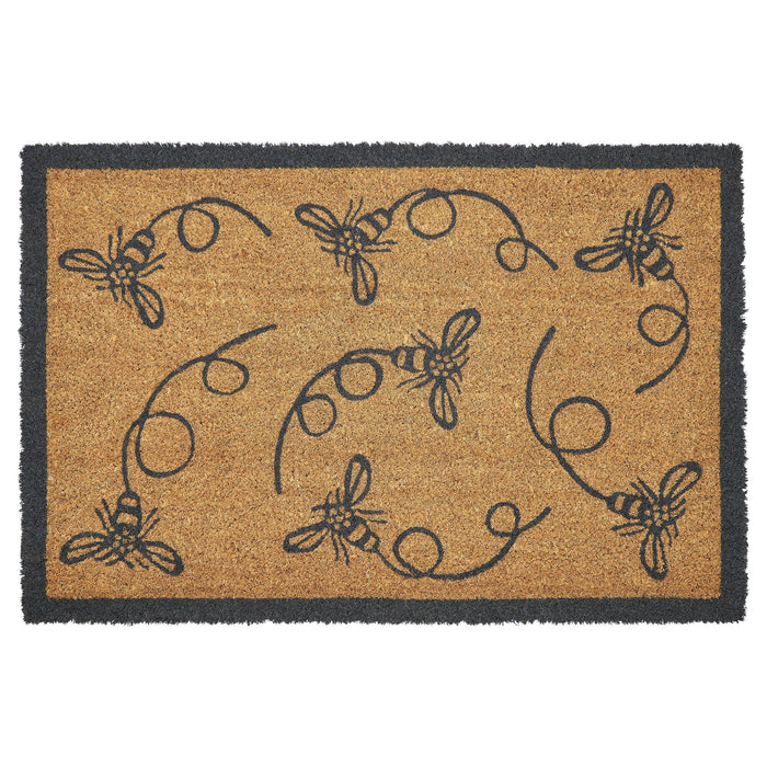 Buzzy Bees Gray Coir Rectangle Rug 20x30" - Primitive Star Quilt Shop