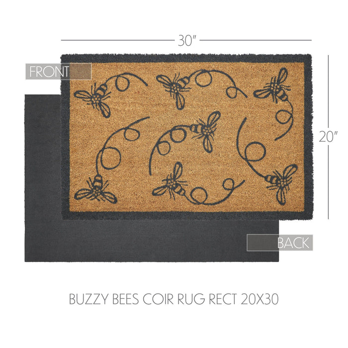 Buzzy Bees Gray Coir Rectangle Rug 20x30" - Primitive Star Quilt Shop