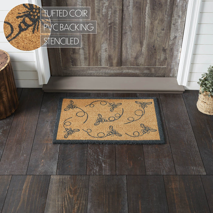 Buzzy Bees Gray Coir Rectangle Rug 20x30" - Primitive Star Quilt Shop