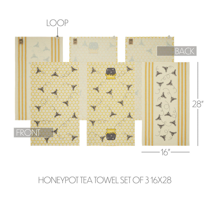 Buzzy Bees Honeypot Tea Towels 16x28" - Set of 3 - Primitive Star Quilt Shop