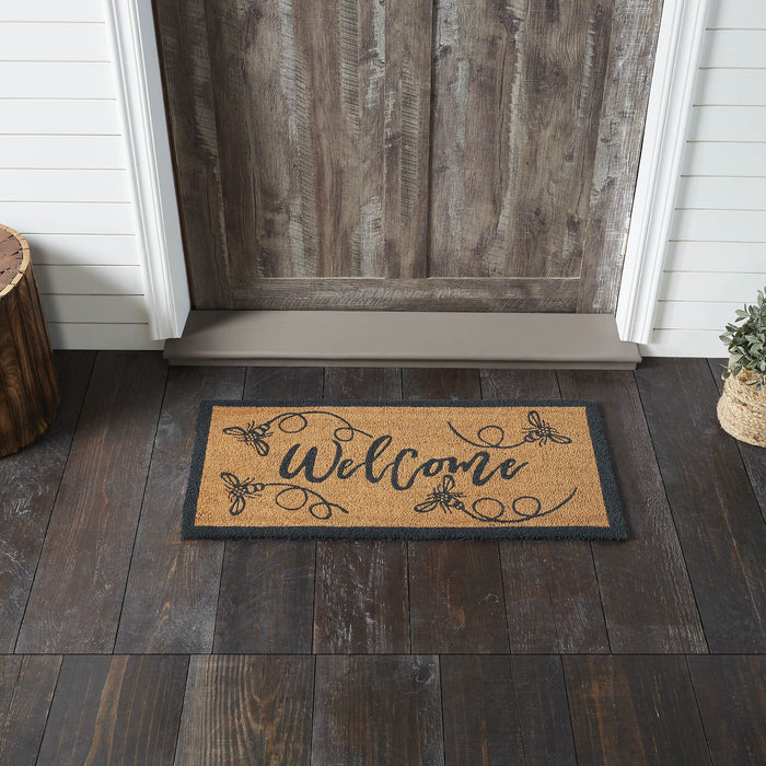 Buzzy Bees "Welcome" Coir Rectangle Rug 17x36" - Primitive Star Quilt Shop