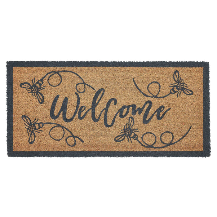 Buzzy Bees "Welcome" Coir Rectangle Rug 17x36" - Primitive Star Quilt Shop