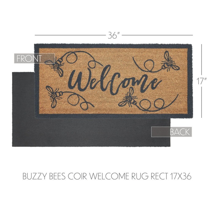 Buzzy Bees "Welcome" Coir Rectangle Rug 17x36" - Primitive Star Quilt Shop