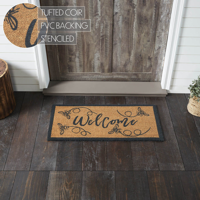Buzzy Bees "Welcome" Coir Rectangle Rug 17x36" - Primitive Star Quilt Shop