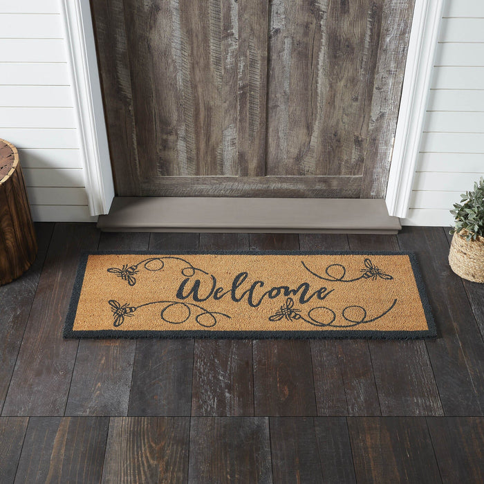 Buzzy Bees "Welcome" Coir Rectangle Rug 17x48" - Primitive Star Quilt Shop