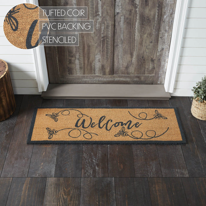 Buzzy Bees "Welcome" Coir Rectangle Rug 17x48" - Primitive Star Quilt Shop