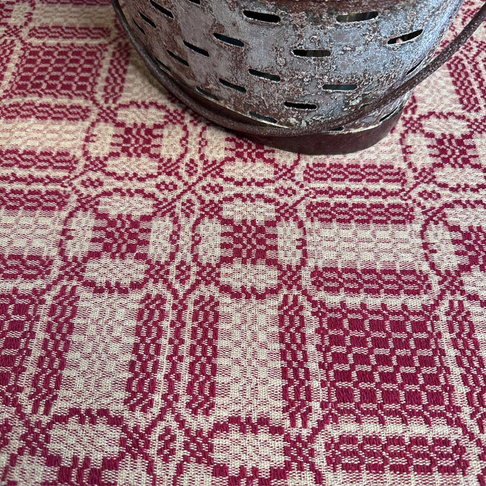 Cambridge Cranberry and Tan Woven Table Cloth 52" - Primitive Star Quilt Shop