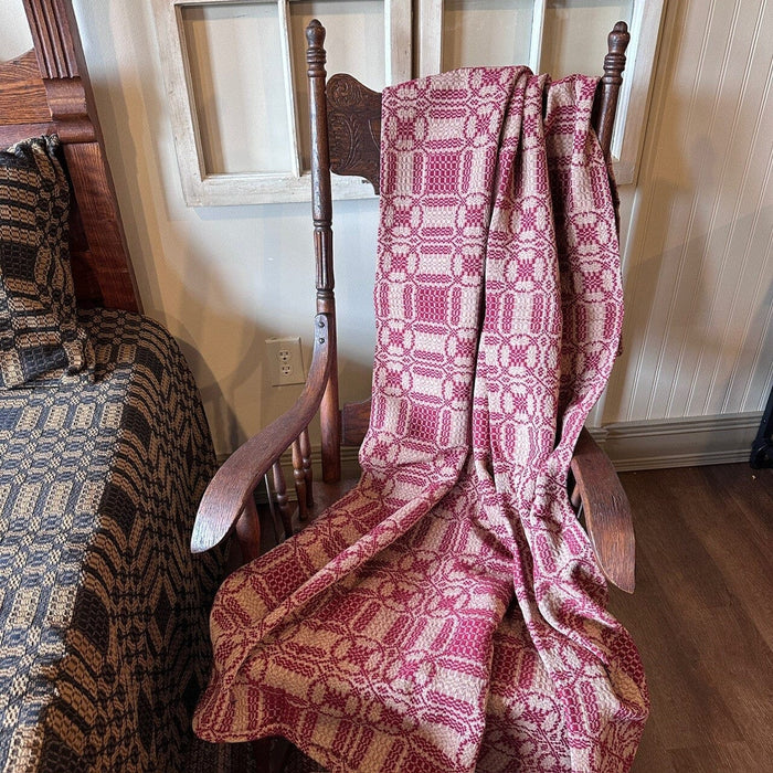 Cambridge Cranberry and Tan Woven Throw - Primitive Star Quilt Shop