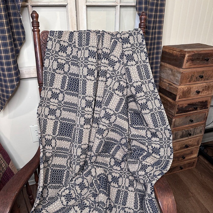 Cambridge Navy and Tan Woven Throw - Primitive Star Quilt Shop