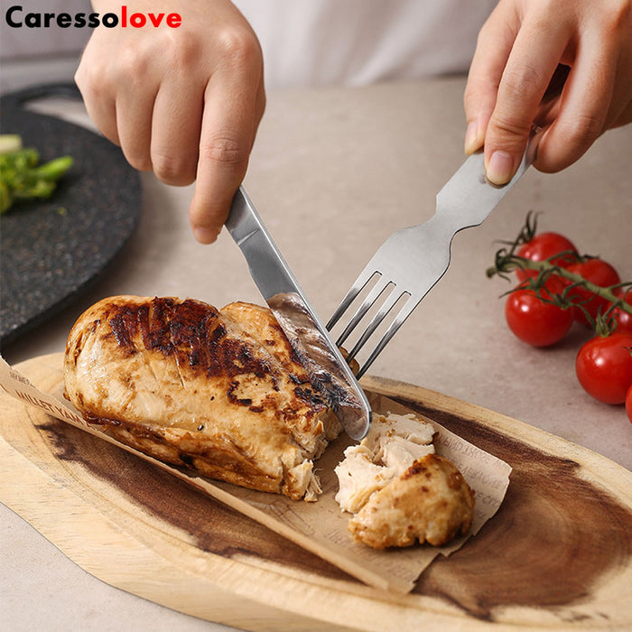 Caressolove 4-in-1 Camping Flatware Set, Portable Stainless Steel Flatware Spoon Fork, Knife and Bottle Opener Combo Pack For Picnic Barbecue