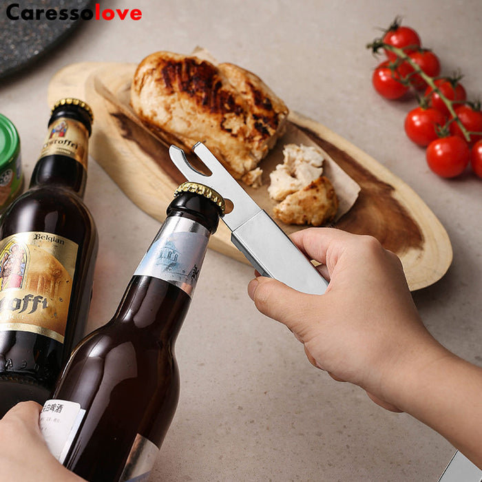 Caressolove 4-in-1 Camping Flatware Set, Portable Stainless Steel Flatware Spoon Fork, Knife and Bottle Opener Combo Pack For Picnic Barbecue