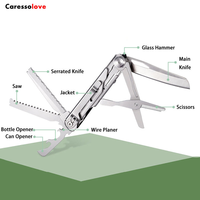 Caressolove 9-in-1 Multitool Pocket Knife With Clip, EDC Multi Tool Folding Knife for Camping Hiking, Multifunctional Outdoor Knife Survival Gear