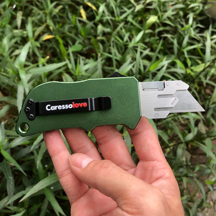 Caressolove Automatic Utility Knife, 2nd Generation Automatic Box Cutter, Durable Blade Holder Auto Razor Blade Cutter with 5pcs Extra Blades