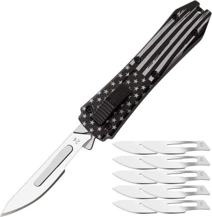 Caressolove Automatic Utility Knife, Auto Box Cutter with 10PCS Scalpel Blades, Retractable Razor Blades Pocket Knife For Men