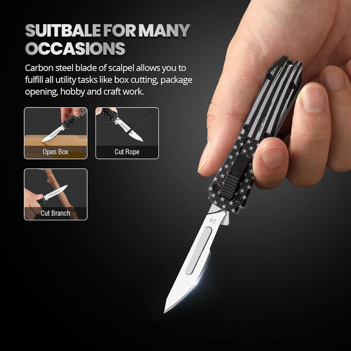 Caressolove Automatic Utility Knife, Auto Box Cutter with 10PCS Scalpel Blades, Retractable Razor Blades Pocket Knife For Men