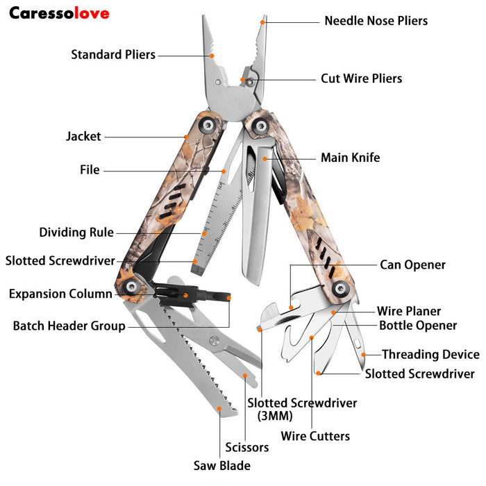 Caressolove Multifunctional Pliers Outdoor Folding Needle Nose Pliers Stainless Steel Multifunctional Tool Pliers With Knife Saw Screwdriver Scissors