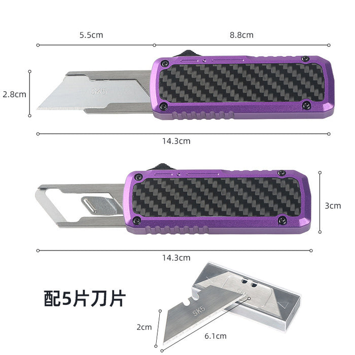 Caressolove OTF Retractable Utility Knife, 3.5 Inch Aluminum Handle with Pocket Clip, 5pcs SK5 Replacement Blades Boxcutter For Office Work