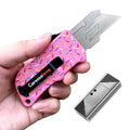 Caressolove Pink Automatic Utility Knife, Safety Heavy Duty Auto Retractable Box Cutter, Replaceable SK5 Razor Blade Knives