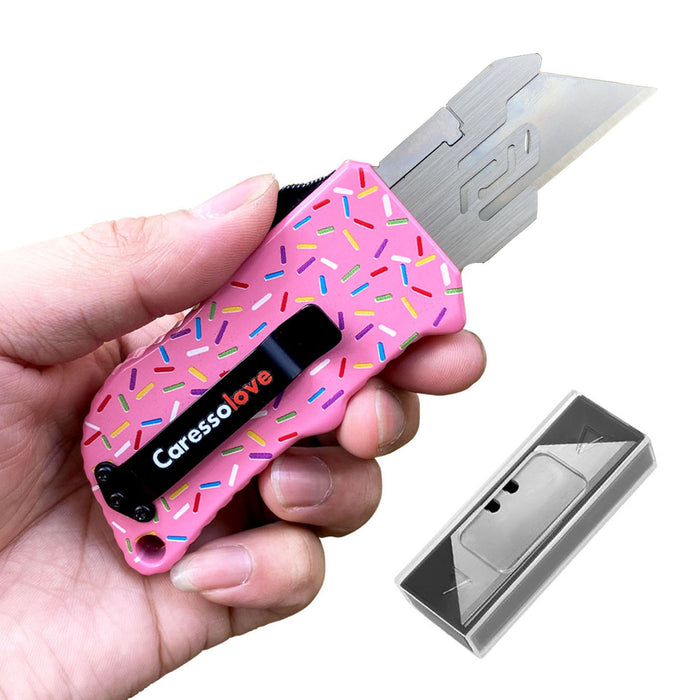 Caressolove Pink Automatic Utility Knife, Safety Heavy Duty Auto Retractable Box Cutter, Replaceable SK5 Razor Blade Knives