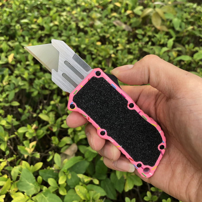 Caressolove Pink Automatic Utility Knife, Safety Heavy Duty Auto Retractable Box Cutter, Replaceable SK5 Razor Blade Knives