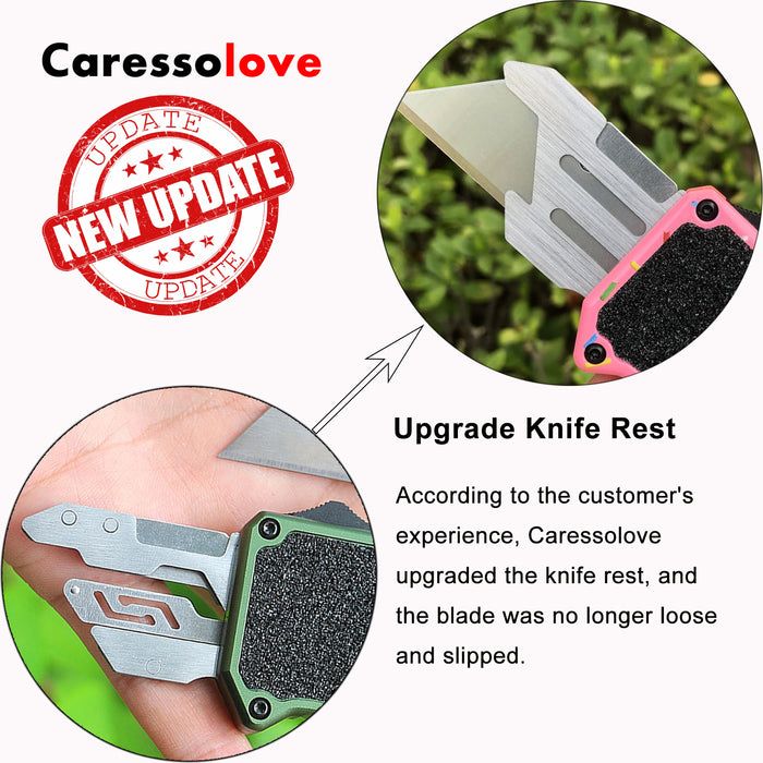 Caressolove Pink Automatic Utility Knife, Safety Heavy Duty Auto Retractable Box Cutter, Replaceable SK5 Razor Blade Knives