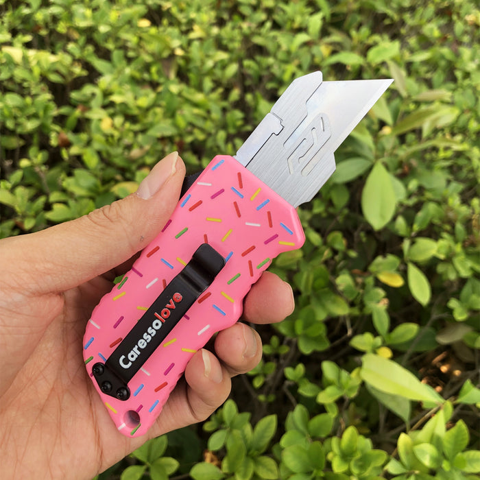Caressolove Pink Automatic Utility Knife, Safety Heavy Duty Auto Retractable Box Cutter, Replaceable SK5 Razor Blade Knives