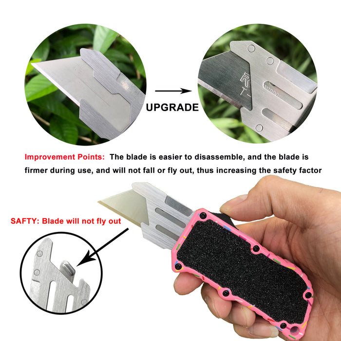 Caressolove Pink Automatic Utility Knife, Safety Heavy Duty Auto Retractable Box Cutter, Replaceable SK5 Razor Blade Knives