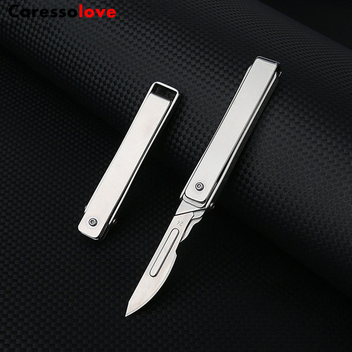 Caressolove Stainless Steel Pocket Folding Utility Knife, EDC Utility Scalpel Knives With 10 Replaceable Blades