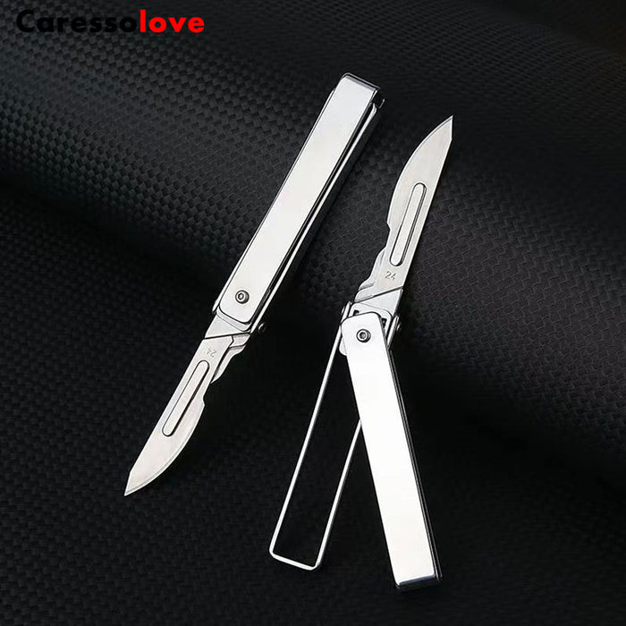 Caressolove Stainless Steel Pocket Folding Utility Knife, EDC Utility Scalpel Knives With 10 Replaceable Blades