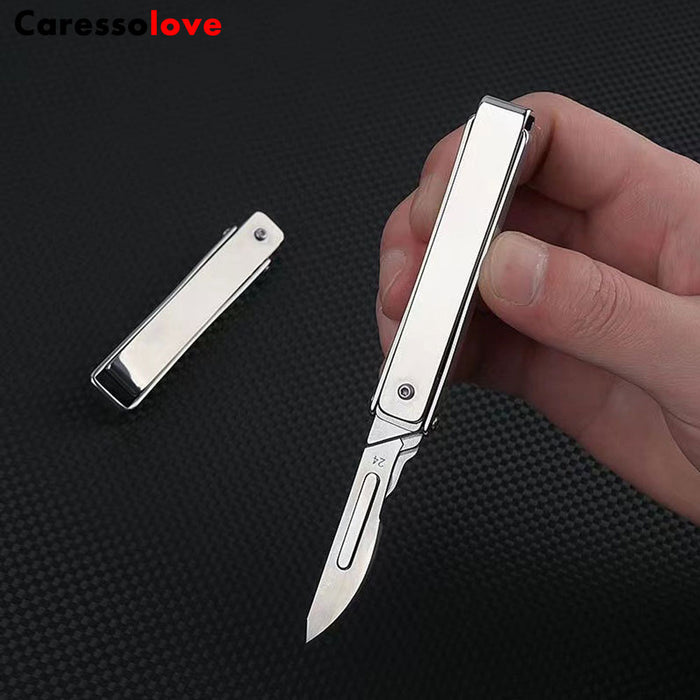 Caressolove Stainless Steel Pocket Folding Utility Knife, EDC Utility Scalpel Knives With 10 Replaceable Blades