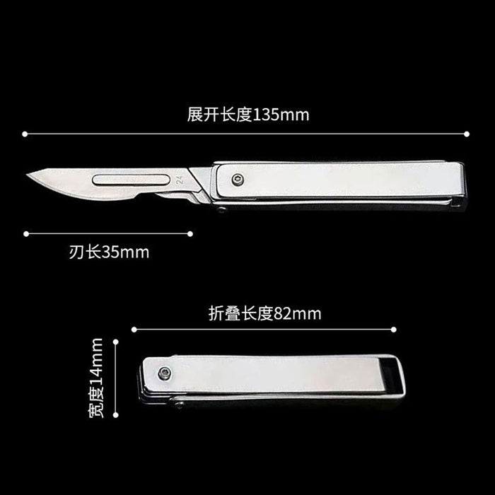 Caressolove Stainless Steel Pocket Folding Utility Knife, EDC Utility Scalpel Knives With 10 Replaceable Blades