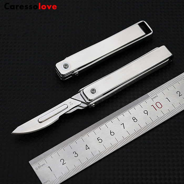 Caressolove Stainless Steel Pocket Folding Utility Knife, EDC Utility Scalpel Knives With 10 Replaceable Blades