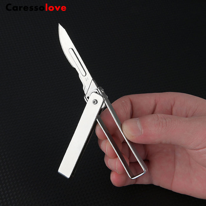 Caressolove Stainless Steel Pocket Folding Utility Knife, EDC Utility Scalpel Knives With 10 Replaceable Blades